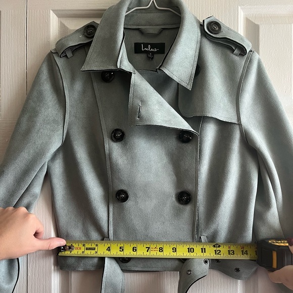 Lulu’s Edinburgh Slate Blue Suede Cropped Trench Coat - size small - Picture 9 of 9